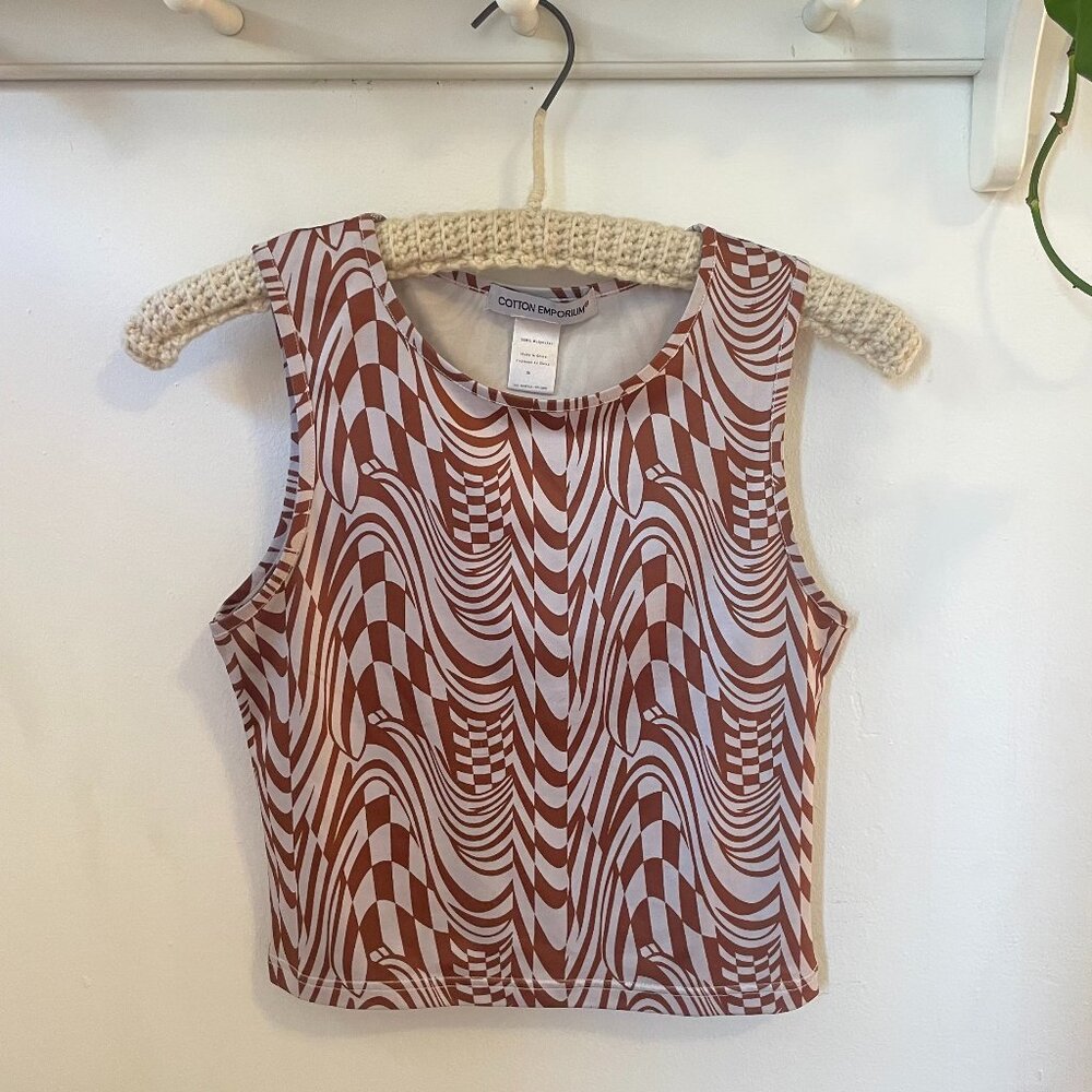 Brown Patterned Crop Tank Top